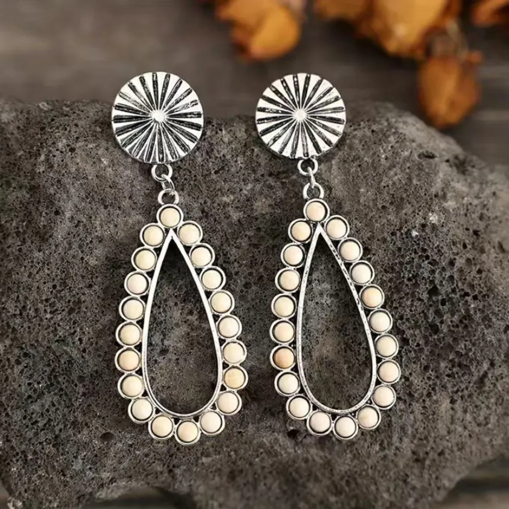 ✨🆕✨ BoHo Teardrop Rustic White Turquoise Decor Stones Dangle Earrings ✨